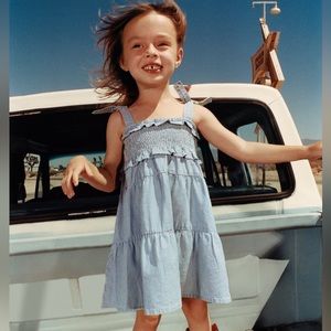 NWT Zara 3-4Y denim striped dress with smocking and ties